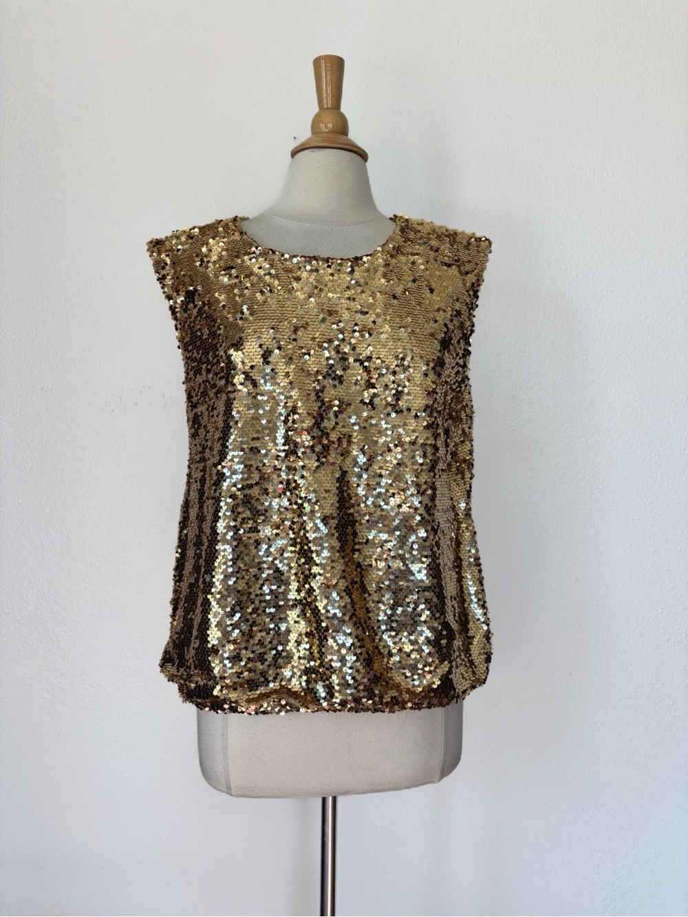 Andrew Marc Gold Sequin Sleeveless Tank Top